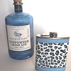 Flask Stainless Steel Blue Leopard Cougar Hip Rocker Unisex Liquor 4 Ounce 1990s